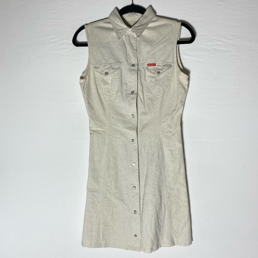 Vintage Coockers Sleeveless Cream Pearl Snap Front  Mini Dress M
